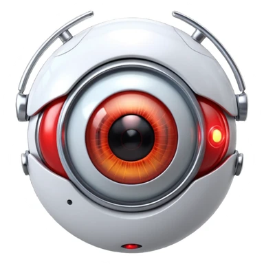 3D render of Robotic Eye, futuristic cyborg aesthetic, fusion of organic skin and chrome metal, white eyeball with a glowing red camera lens iris, exposed wiring, Apple emoji style, isolated on white background --v 6.0. sticker