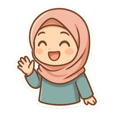 a hijabi character, cartoon style, cheerful expression sticker