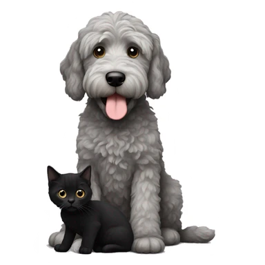 Grey labradoodle with black kitten sticker