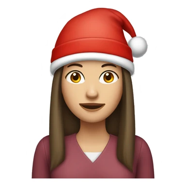white caucasian woman brunette with medium straight hair and santa hat sticker