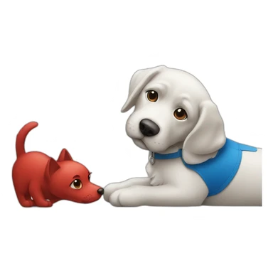 Chat bleu fait un câlin a un chien rouge sticker