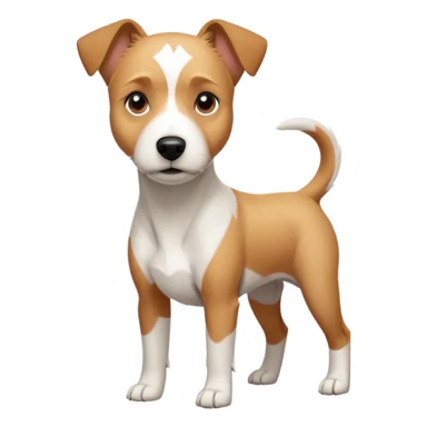 a full body facing front on of a buff white parson russell terrier looking dog the size of a kelpie with light brown long ears resting on its face and a light brown patch above one eye and a large snout. the rest of the dog is completely white.  sticker