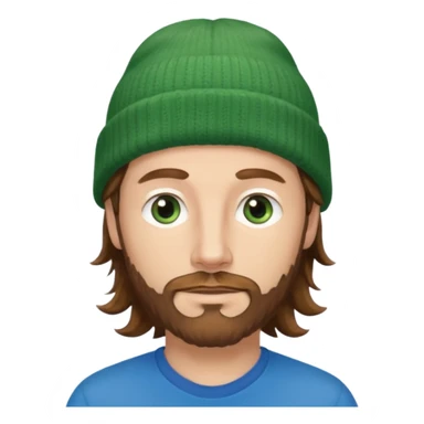 white man
aged 40
Blue eyes, 
mid length brown wavy hair
Green beanie hat
Stubble sticker