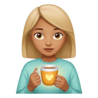 The girl holds a cup in her hands. There is a glow around the girl. sticker