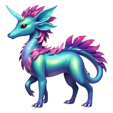 Shiny Exotic Tropical Iridescent Dusky Nightly Meganium-Amaura-Suicune-Fakémon-fusion-creature (full body) sticker