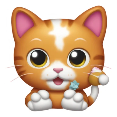 Ginger cat holding a hello kitty plush sticker