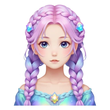 Beautiful gorgeous anime lady with beautiful iridescent-nebula-braided-hair, fashion aesthetic, ethereal, fairycore, pastelcore sticker