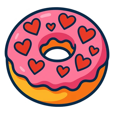 glazed donut with red hearts, colorful style sticker