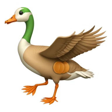 Emoji of a running goose with a very long neck and two legs. Use 🪿 shape but color it bright green (#39C700). The legs should look actively running with motion. The wings must be tightly folded against the body, not flapping or extended. sticker