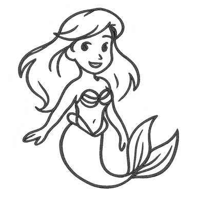 la sirenita de Disney, hand drawn style with black lines sticker