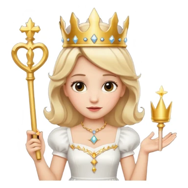 dorothy queen blonde hair, white dress with magic wand, and crown on head sticker