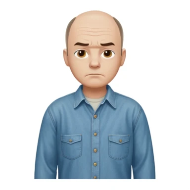 Carl from Sling Blade, serious expression, recognizable features, neutral background, full body, chin sticking out, slouching posture sticker