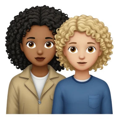 Black girl with curly black hair, and white boy with straight dirty blonde hair loving sticker