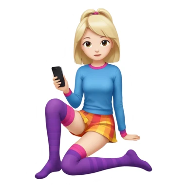 Cute girl thigh high socks sitting legs out, colorful clothes sticker