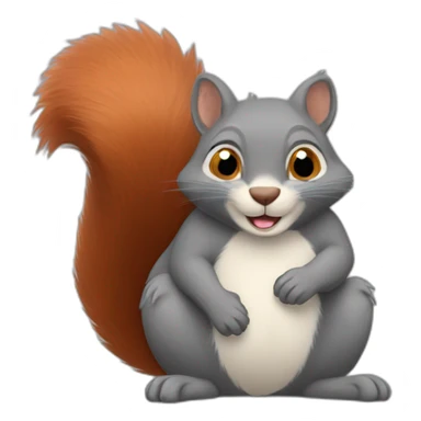 a red squirrel in the arms of a gray cat sticker