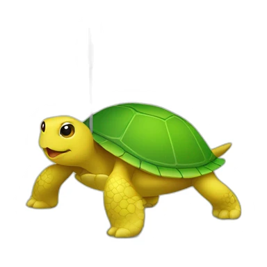 a yellow turtle with a green umbrella sticker