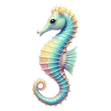 Cinematic Cute Sea Horse Portrait Emoji, Head tilted playfully and inquisitively, featuring a charming, petite seahorse with a softly curved body in pastel tones, a delicately coiled tail and round, sparkling eyes full of gentle wonder, Simplified yet irresistibly adorable features, highly detailed, glowing with a warm, inviting aquatic glow, high shine, affectionate and lively, stylized with a touch of enchanting marine charm, soft glowing outline, capturing the essence of a mischievous yet loving seahorse that seems as if it could float out of the screen into your arms! sticker