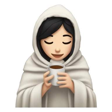 white girl with black hair inside a blanket sipping coffee eyes closed sticker