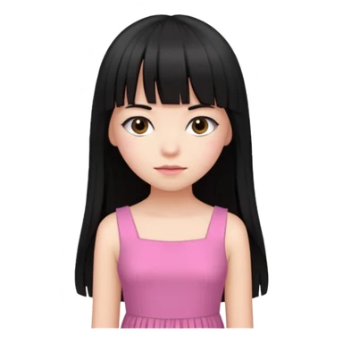 Girl with long, straight black hair with bangs and a pink dress  sticker