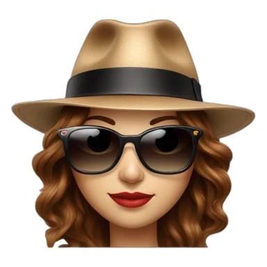 sunglasses on female head with wavy brown hair and a poker hat, playing blackjack sticker