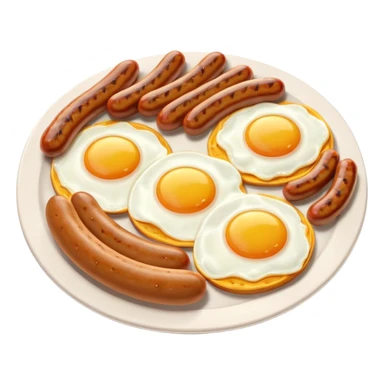 sausage and eggs object icon, fried eggs with sunny yolks, grilled sausages, warm breakfast vibe, delicious food presentation, 3D cartoon style, mobile game icon style, centered, clean background, no text, no watermark
 sticker