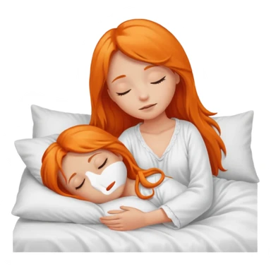 Orange long hair girl sleeping in bed alone sticker