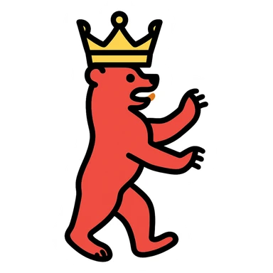 Berlin Bear with a crown, bold lines, modern flat style, no text, icon style sticker
