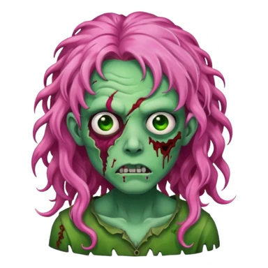 zoombie curly long pink hair, green skin sticker