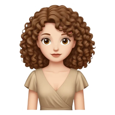 white woman with curly brown hair wearing a beige dress sticker