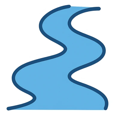 Show the flowing water as a minimalistic, modern river with clean lines and simple riverbanks, with a transparent background, in a minimalistic modern style. sticker