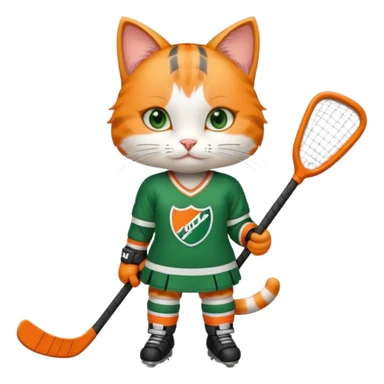 female cat hockey player with stick sticker