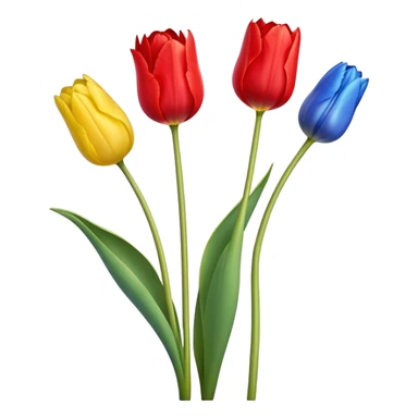 three tulips - one red tulip, one blue tulip, and one yellow tulip sticker