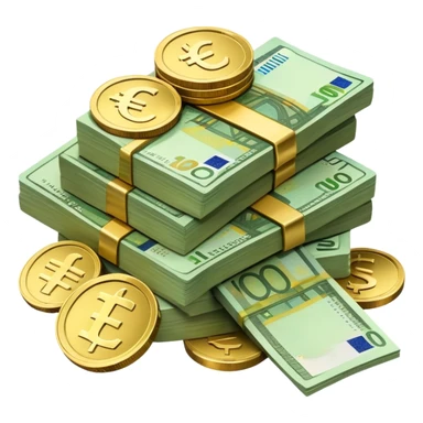 side view of a pile of euro coins and euro bank notes sticker