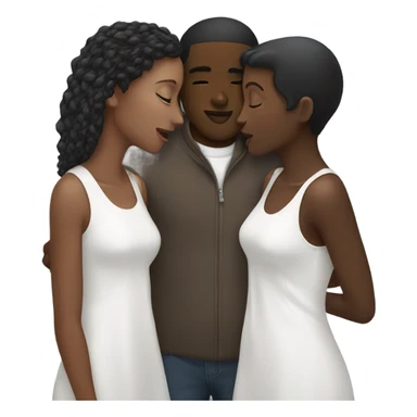 black guy kissing two white girls sticker