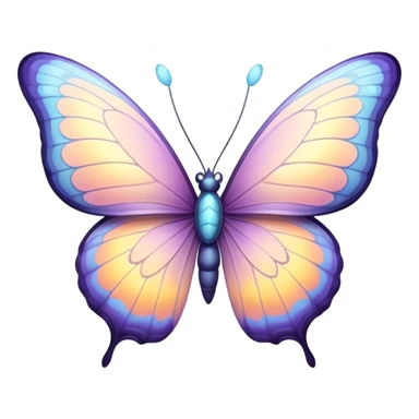 Beautiful and Majestic Butterfly Portrait Emoji, Head and body rendered in serene repose with a gentle, content smile, showcasing a delicately patterned form with softly shimmering wings and eyes peacefully closed in tranquil repose, Simplified yet exquisitely endearing features, highly detailed, glowing with a soft, drowsy pastel light, high shine, relaxed and utterly noble, stylized with an air of timeless natural beauty, soft glowing outline, capturing the essence of a majestic butterfly that embodies the pure enchantment of nature! sticker