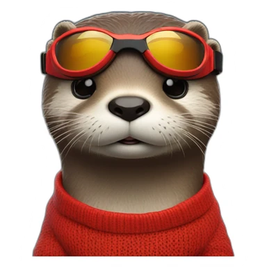 An otter weathering a red jumper with a pair of colour matching goggles looking off into the distance sticker