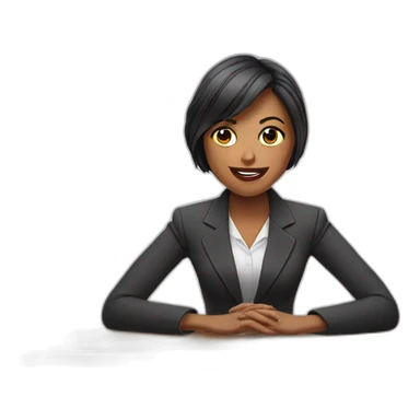 Woman wearing a suit sitting on the table telling the news towards the camera sticker