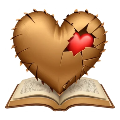 Broken Brown satin heart with book sticker