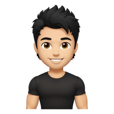 a pretty bratz guy with black hair with big muscles and shaggy hair in a tight black tee sticker