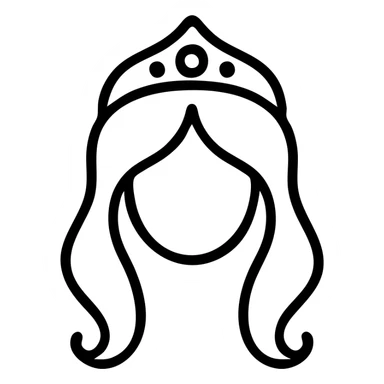 princessa hair, outlined icon style, minimal, black lines, no fill, elegant sticker