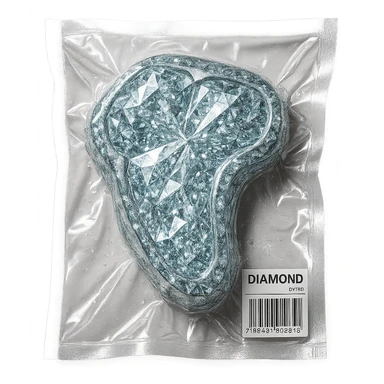 meat steak made of diamond, glossy and puffy, vacuum-sealed style sticker