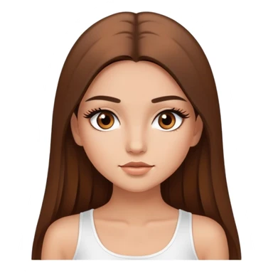 beautiful girl, long straight brown hair, brown eyes with lashes, wearing a white crop top, tan skin sticker