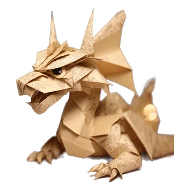 Sparkling patterned Beige Origami dragon with a dried flower crown made of newspapers intricate patterns surrounded by fairy lights sticker