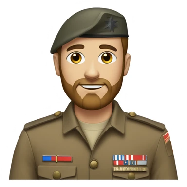 Blue eyed man, brown hair, beard, dressed in soldier uniform  sticker