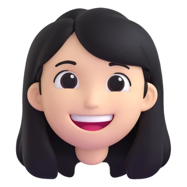 scary white emoji with a wide smile and long black hair, unsettling expression, horror style sticker