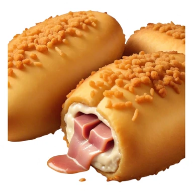 Cinematic Realistic Croquetas Dish Emoji, showcasing crispy, creamy croquettes filled with ham or chicken rendered with lifelike textures and appetizing, dynamic lighting. sticker