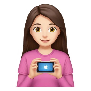 happy long haired brunette girl hazel eyes in pink watching tv sticker