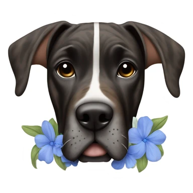 Brindle black and brown striped Great Dane with blue blossoms sticker