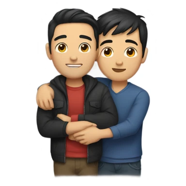 Dark haired Man and Asian man hugging  sticker