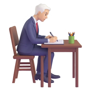 white man writing at a table sticker